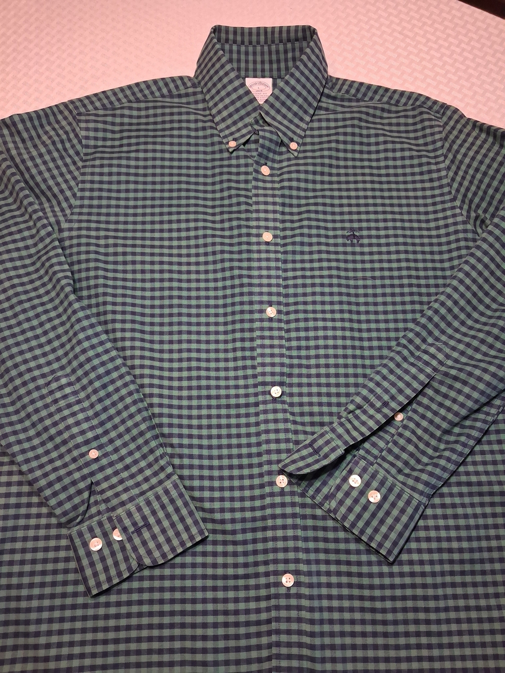Brooks Brothers Green and Navy Gingham Button-Down Shirt